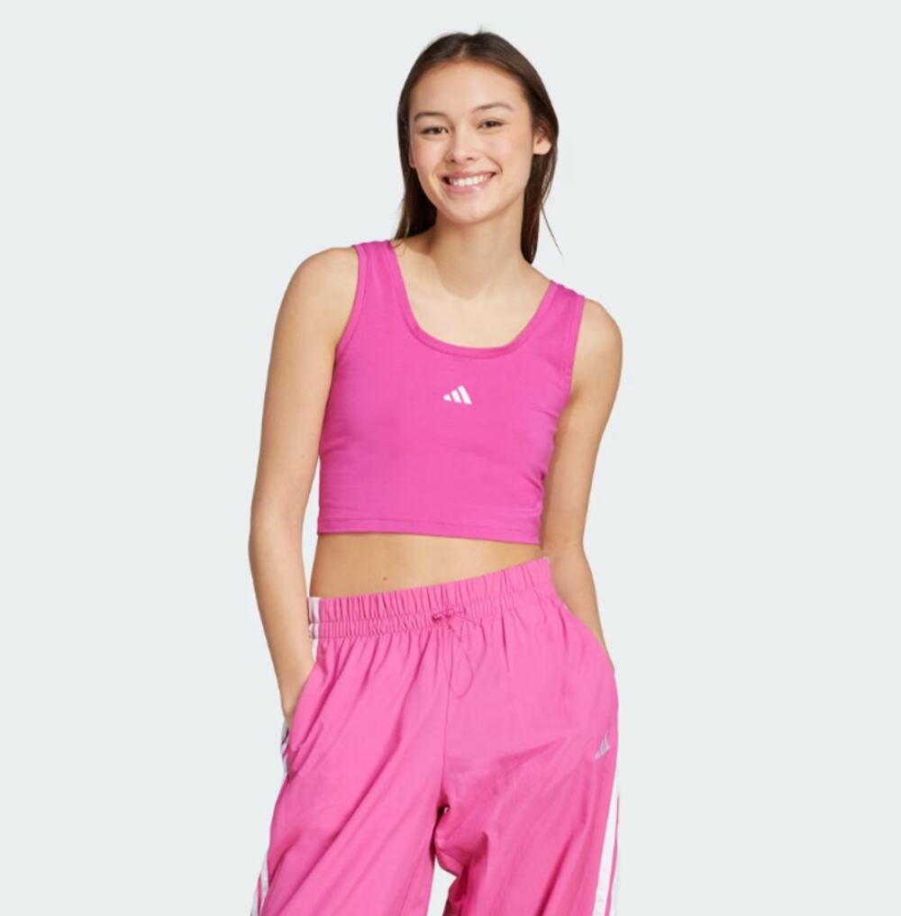 ADIDAS Essentials Small Logo Cotton Tank Top XS Pink Crop NWT